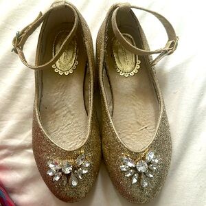 Glitter gold an rhinestones ankle strap ballet by Joyfolie flats sz 11